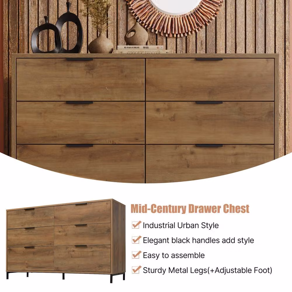 Merax 6 Drawer Chest of Drawers in Dark Oak Brown and Black Industrial Style – 3