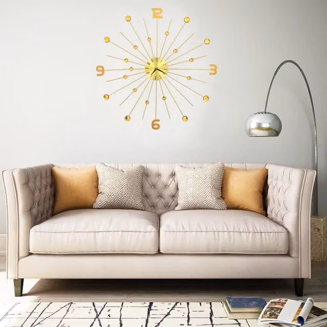 Berkfield Home Round Metal Quartz Wall Clock in Gold, Diameter: 70 cm