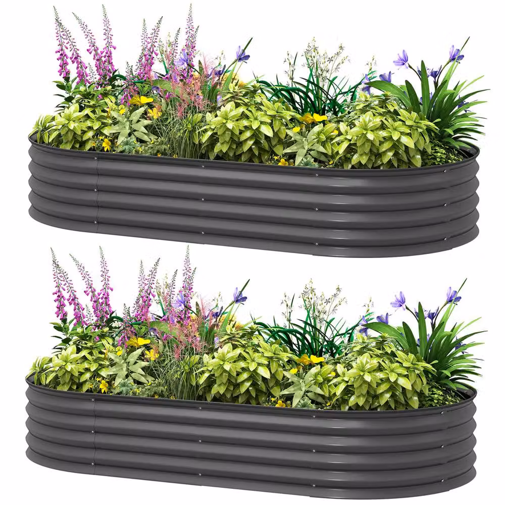 STILVORA Set of 2 Grey Galvanised Steel Raised Garden Beds – 5