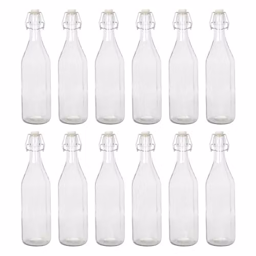 Argon Tableware 1.1 l Glass Swing Top Bottles, Pack of 12, Transparent