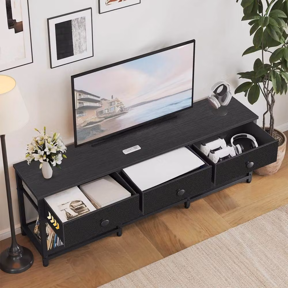 FORGEVIO TV Stand with 3 Drawers for up to 50 inch TVs, Black, W/D/H: 120 x 43 x 28 cm – 4