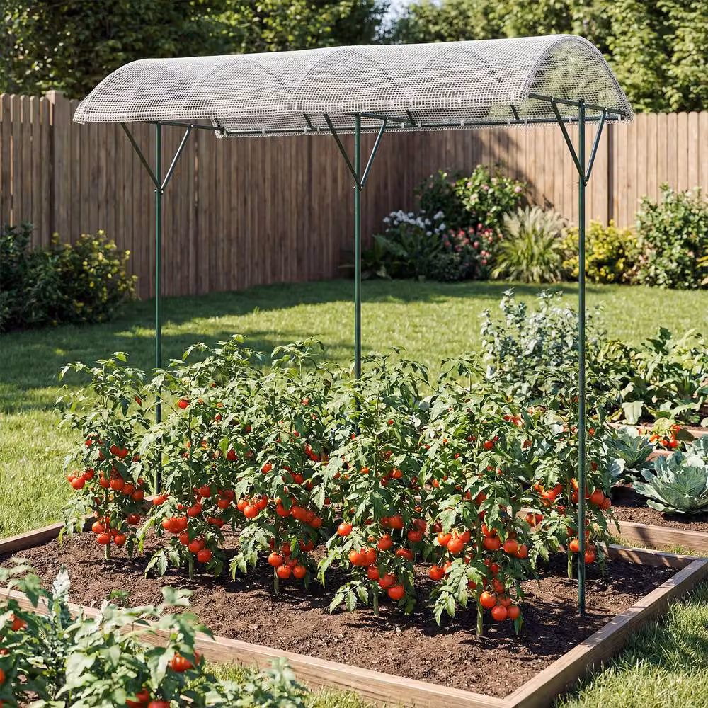 Gymax White Tomato Stand and Climbing Vegetable Shelter with Canopy – 5