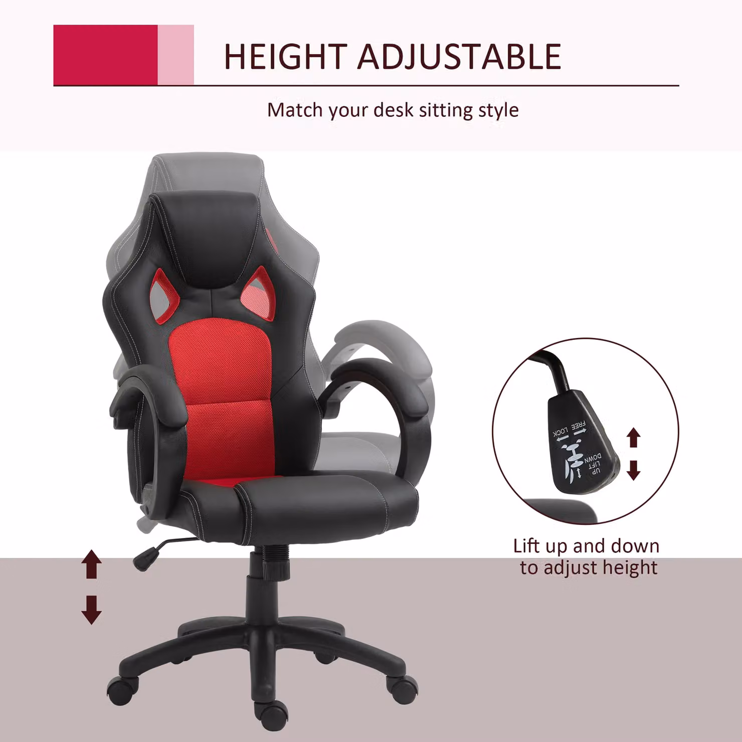 Vinsetto Racing Gaming Chair in Black and Red with Synthetic Leather and 360 Degree Swivel – 4