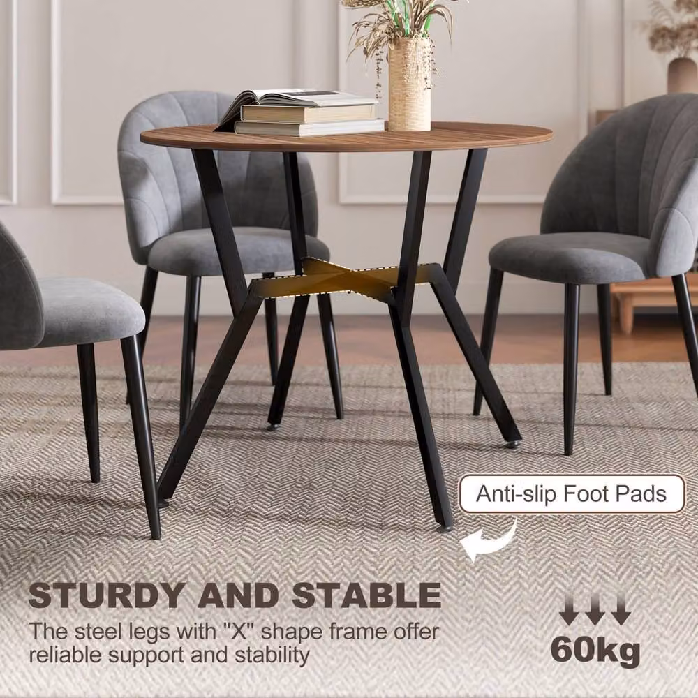 Wyld Haus Doveno Round Dining Table with Brown Wood Effect Top and Black Metal Frame, Diameter: 90 cm, Height: 76 cm – 6