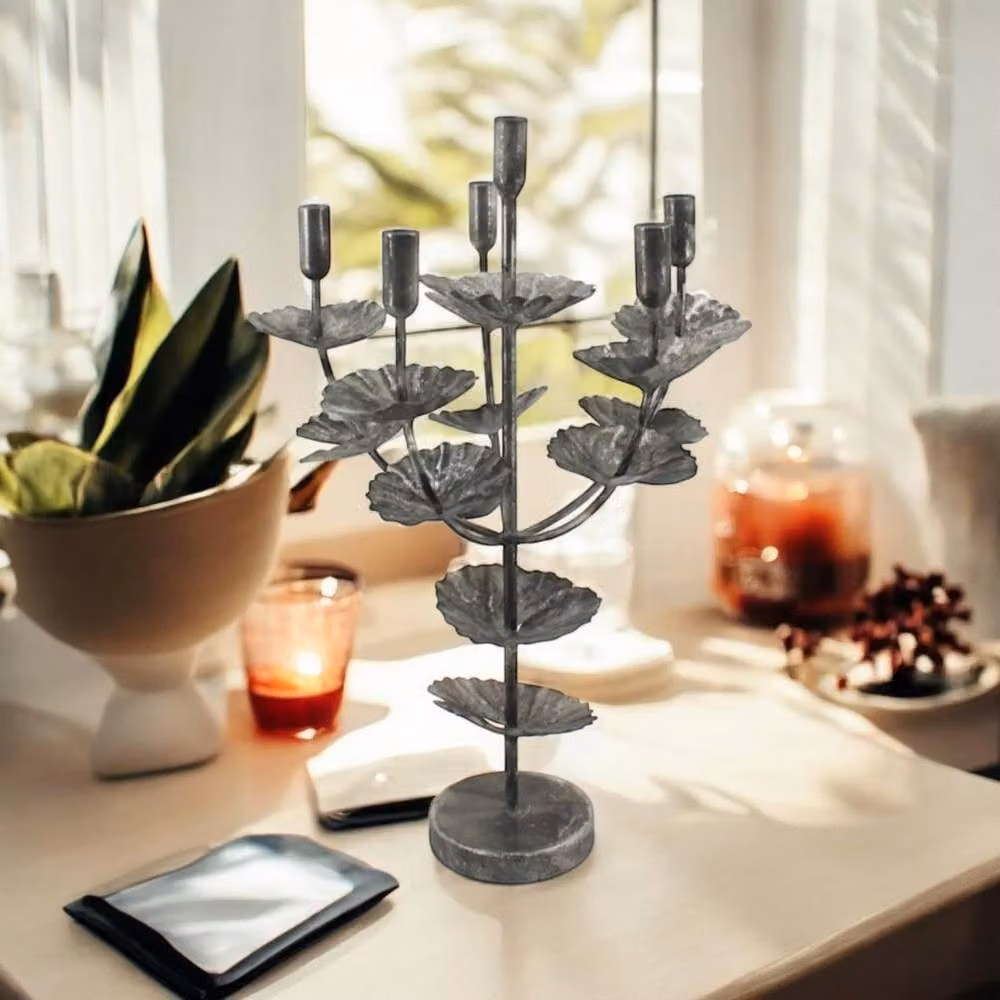 Minster Silver Metal Floral Taper Candle Holder, W: 36 cm, D: 34 cm, H: 57 cm – 3