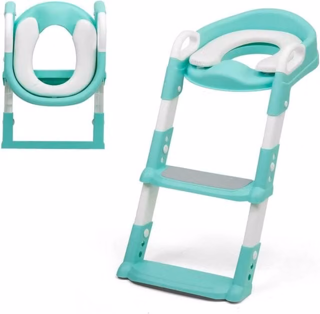 Nordara Universal Adjustable Kids Toilet Training Seat with Non-Slip Step Ladder in Turquoise Multicolour, W/D/H: 50 x 80 x 50 cm