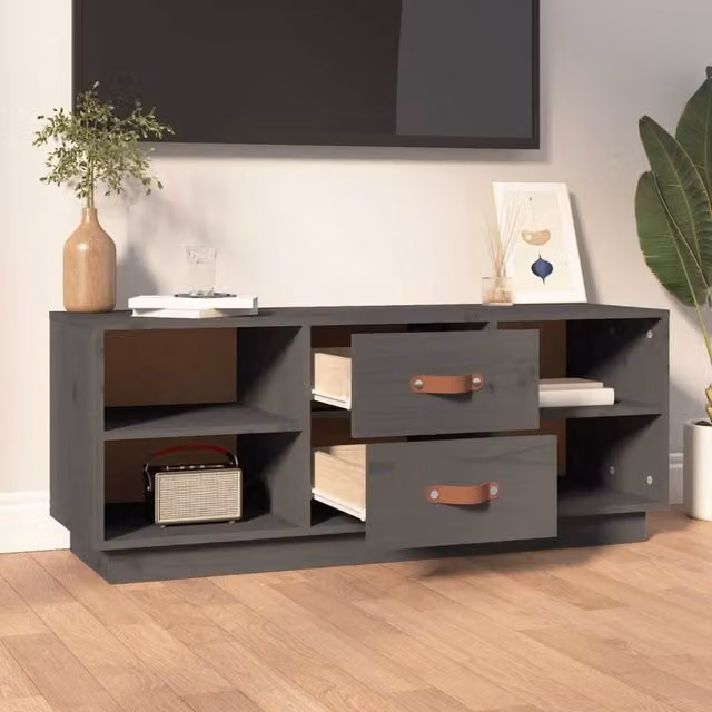 Berkfield Home Grey Solid Wood Pine TV Cabinet W/D/H: 100 x 34 x 40 cm – 1