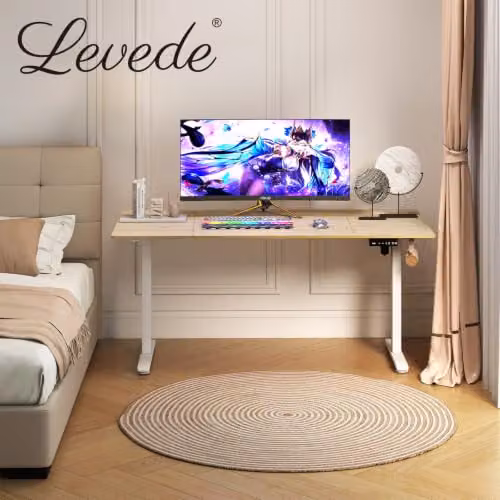 Levede Electric Height Adjustable Standing Desk with 4 Memory Smart Panel and Splice Board in Oak Wood, W: 160 cm, D: 80 cm – 2