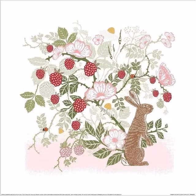 Summer Thornton Hedgerow and Hare Multicolour Botanical Paper Poster