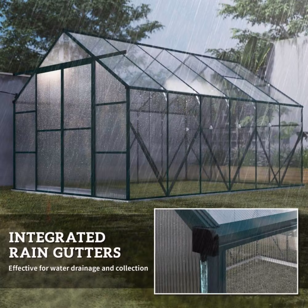 STILVORA Walk-In Greenhouse with Sliding Doors and Polycarbonate Panels in Transparent, W/D/H: 243.84 x 244.0 x 215.0 cm – 7