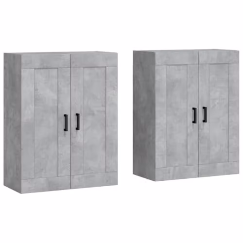 vidaXL Set of 2 Wall Mounted Cabinets in Concrete Grey Matt MDF with Hinged Doors and Internal Shelves