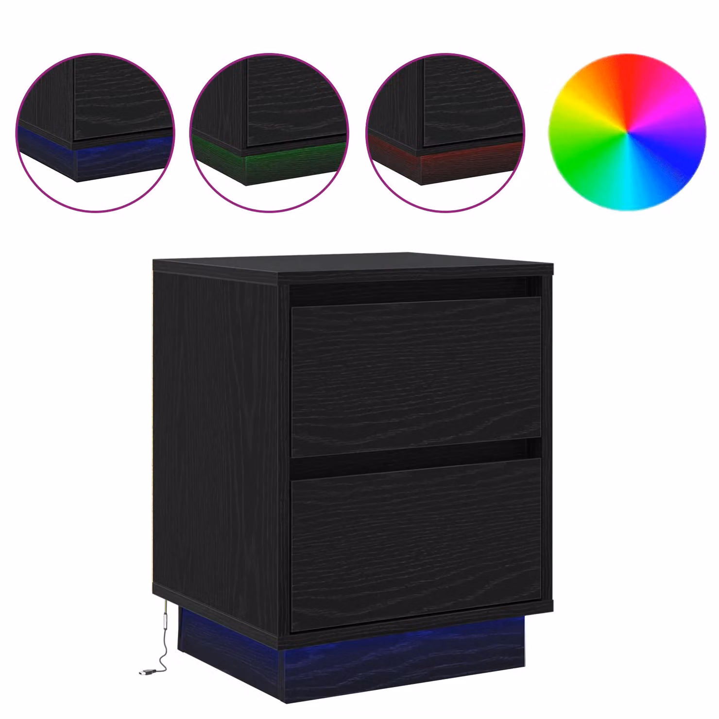 Berkfield Home Set of 2 Black Bedside Cabinets with Integrated LED Lights and Soft Close Drawers, W/D/H: 39 x 34.5 x 50 cm – 4