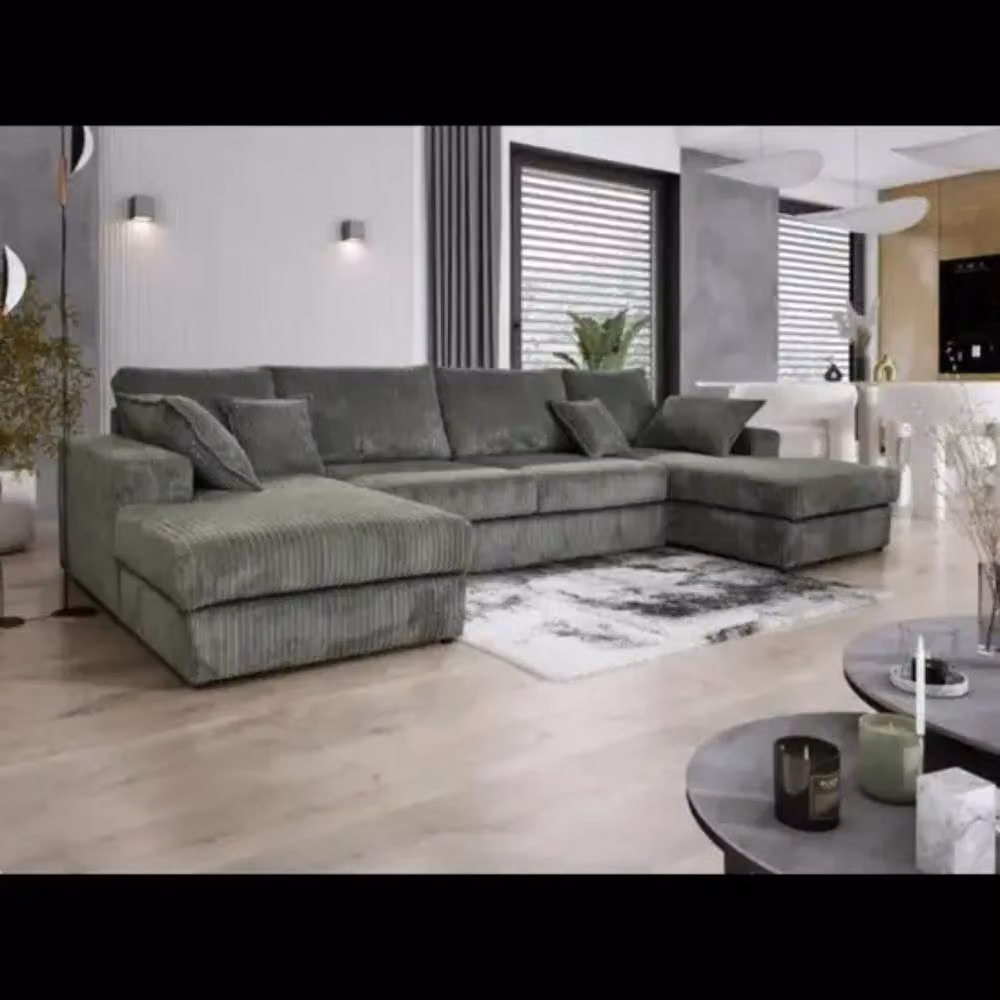 Snug Furniture Birmingham Ltd Large Double Corner Sofa with Matching Ottoman in Grey Jumbo Cord – 3