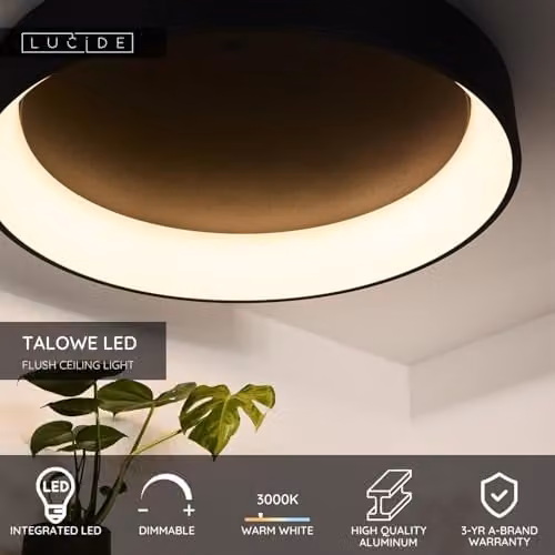 Lucide Talowe LED Flush Ceiling Light, Black, Diameter: 80 cm – 2