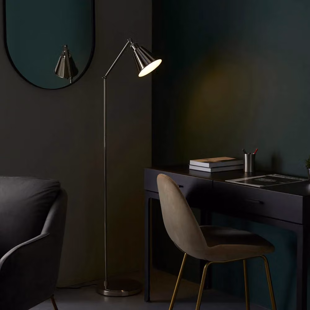 Loops Silver and White Standing Floor Lamp with Height Adjustable Metal Design – 2