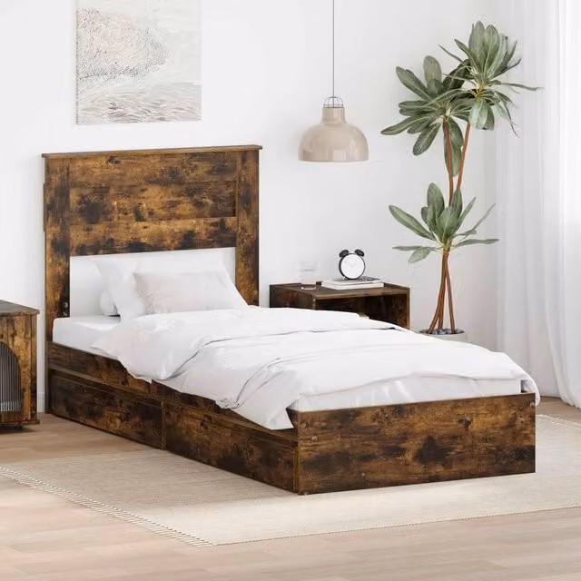 Berkfield Home Modern Storage Bed with Drawers in Smoked Oak Brown, W/D/H: 100 x 200 cm