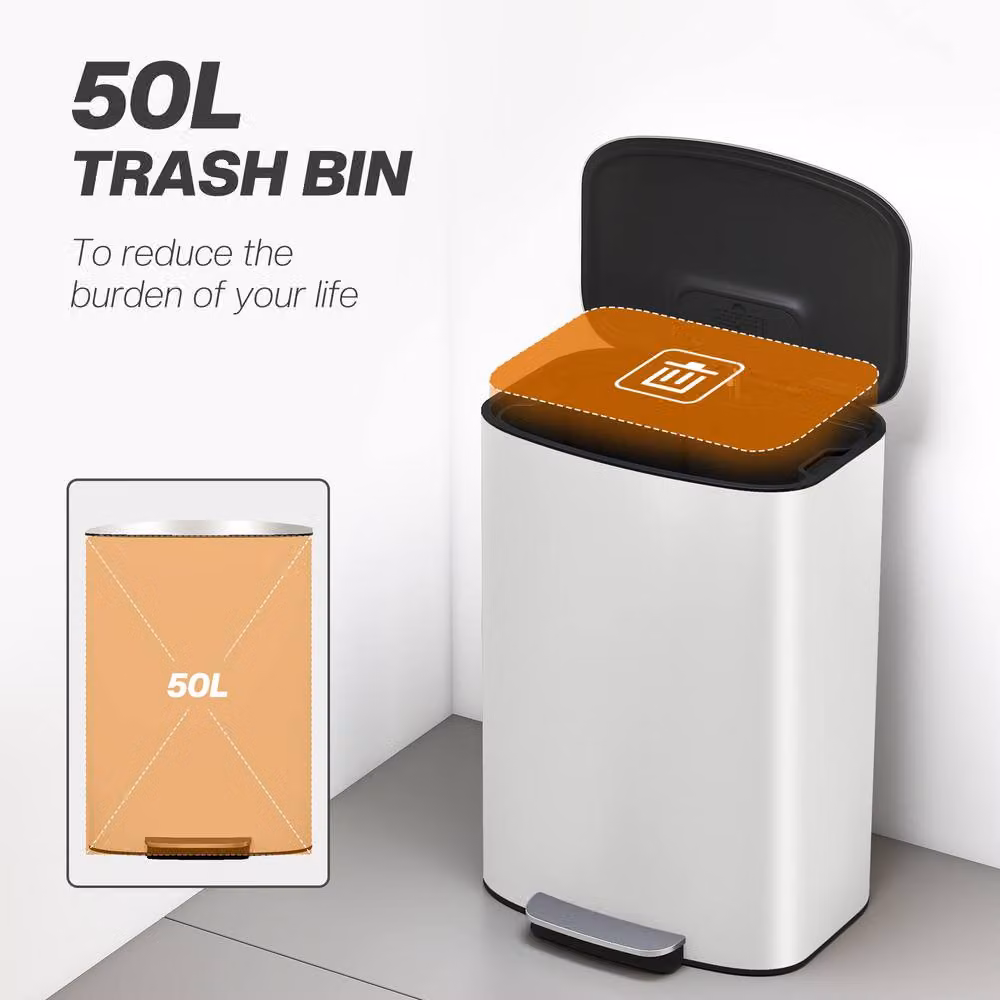 STILVORA 50L Pedal Kitchen Bin with Soft-Close Lid and Removable Inner Bucket in Beige – 5