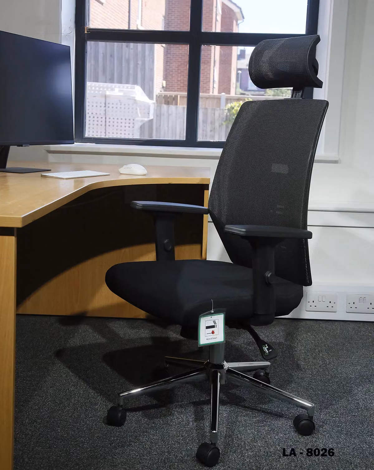 JFY Executive Padded Swivel Office Chair with Headrest and Armrests in Black Fabric – 9