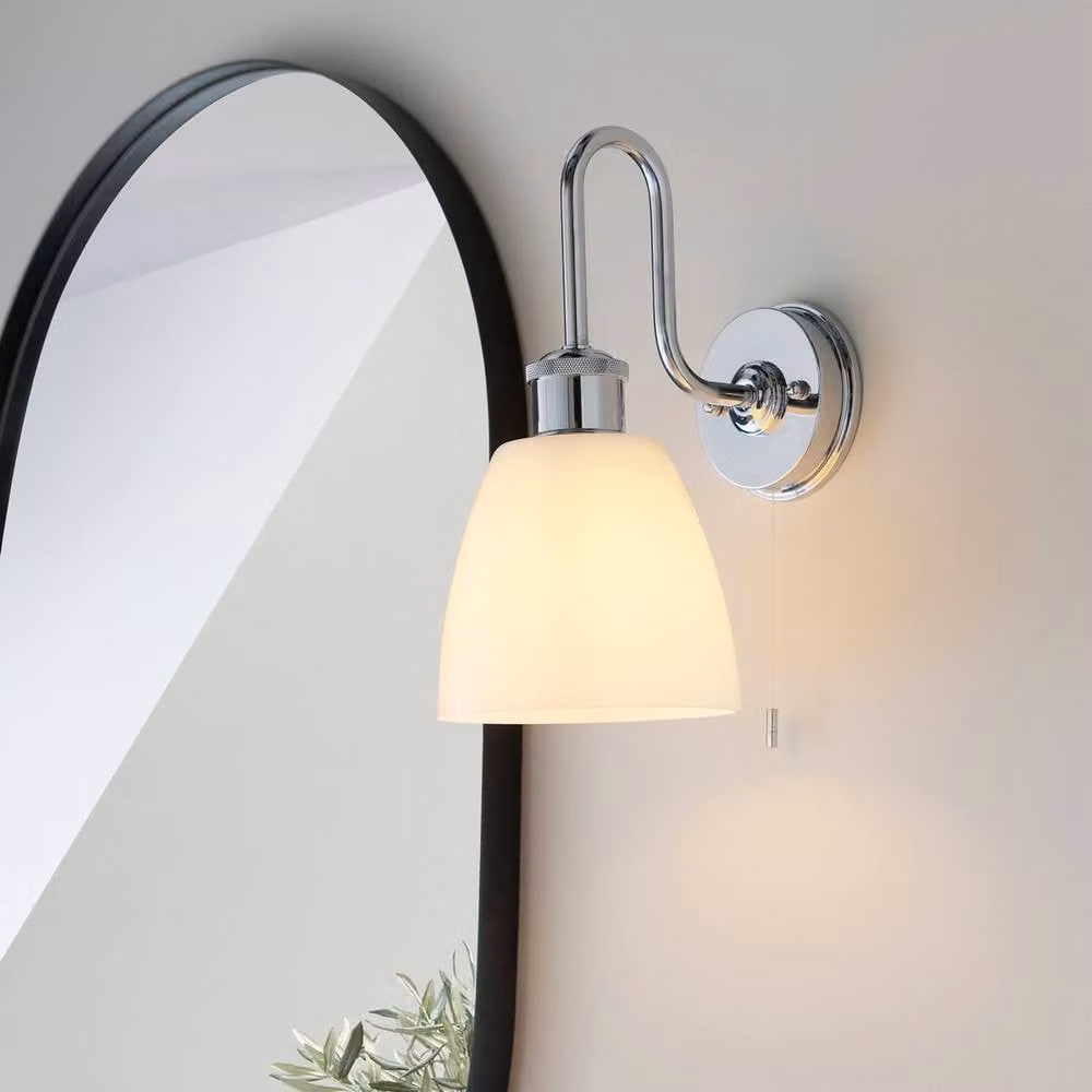 Netlighting Piper Bathroom Wall Lamp in Chrome and Opal Glass with E27 Socket – 2