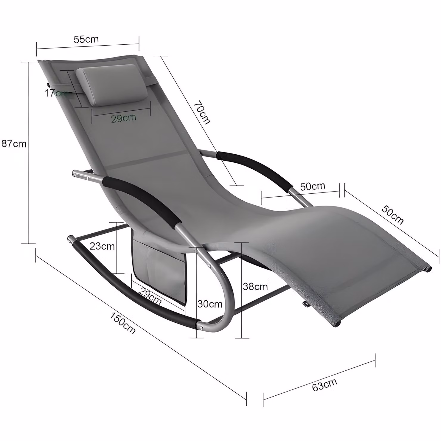 Gr8 Garden Grey Sun Lounger Rocking Chair with Adjustable Headrest and Textilene Fabric – 2