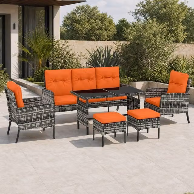 STILVORA Modern Garden Furniture Set with Dining Table and Cushions in Orange