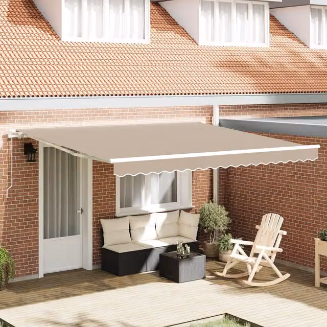 Berkfield Home Manual Retractable Polyester Awning in Beige, W: 400 cm, D: 300 cm