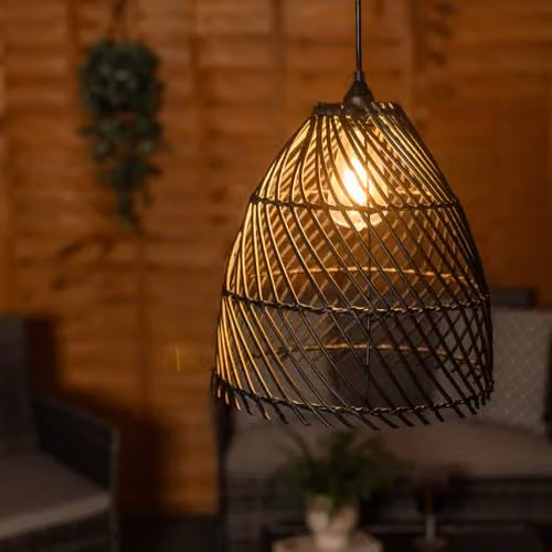 ValueLights Black Rattan Battery Operated LED Outdoor Hanging Pendant Light for Garden, Balcony or Terrace – 3