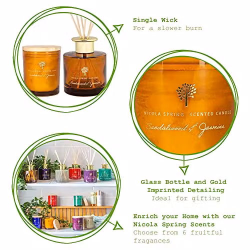 Nicola Spring Sandalwood and Jasmine Scented Candle and Reed Diffuser Set in Orange – 3