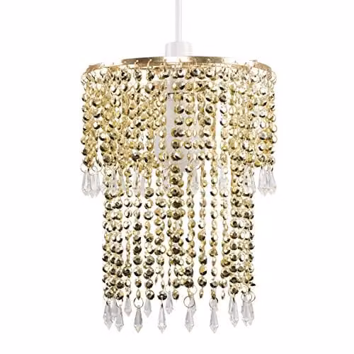 MiniSun Modern Gold Jewel Acrylic Bead Cylinder Pendant Ceiling Light Shade, Shade Width: 21.5 cm