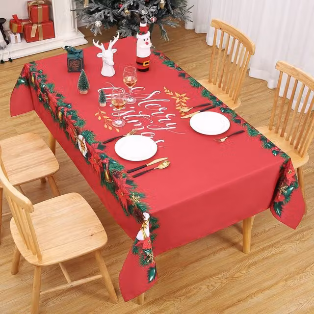 London Boutique Red Festive Christmas Waterproof Rectangular Tablecloth, W: 137.16 cm, D: 274.32 cm