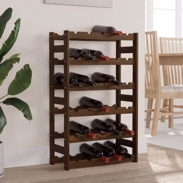 Berkfield Home Rustic Brown Solid Wood Pine Wall Mounted Wine Rack for 30 Bottles – 1