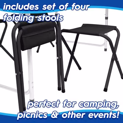 Harbour Housewares 5-Piece Height Adjustable Folding Picnic Table and Chairs Set in Black Powder Coated Aluminium – 2