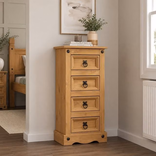 Mews Rustic Brown Waxed Pine and Metal Freestanding Cabinet