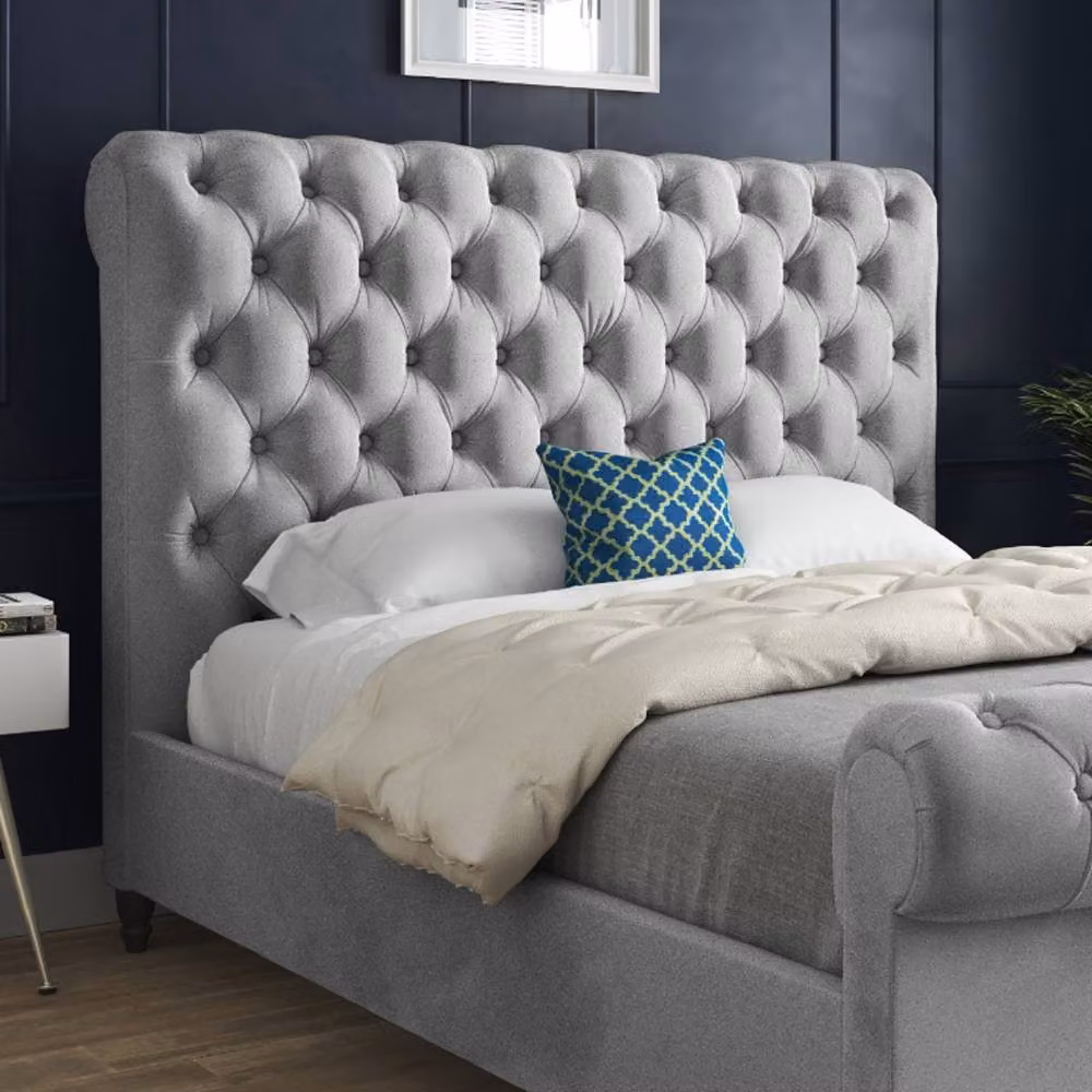 KDMD Welshampton Sleigh Upholstered Designer Bed Frame in Grey Soft Velvet, Size: King (180 x 200 cm) – 4