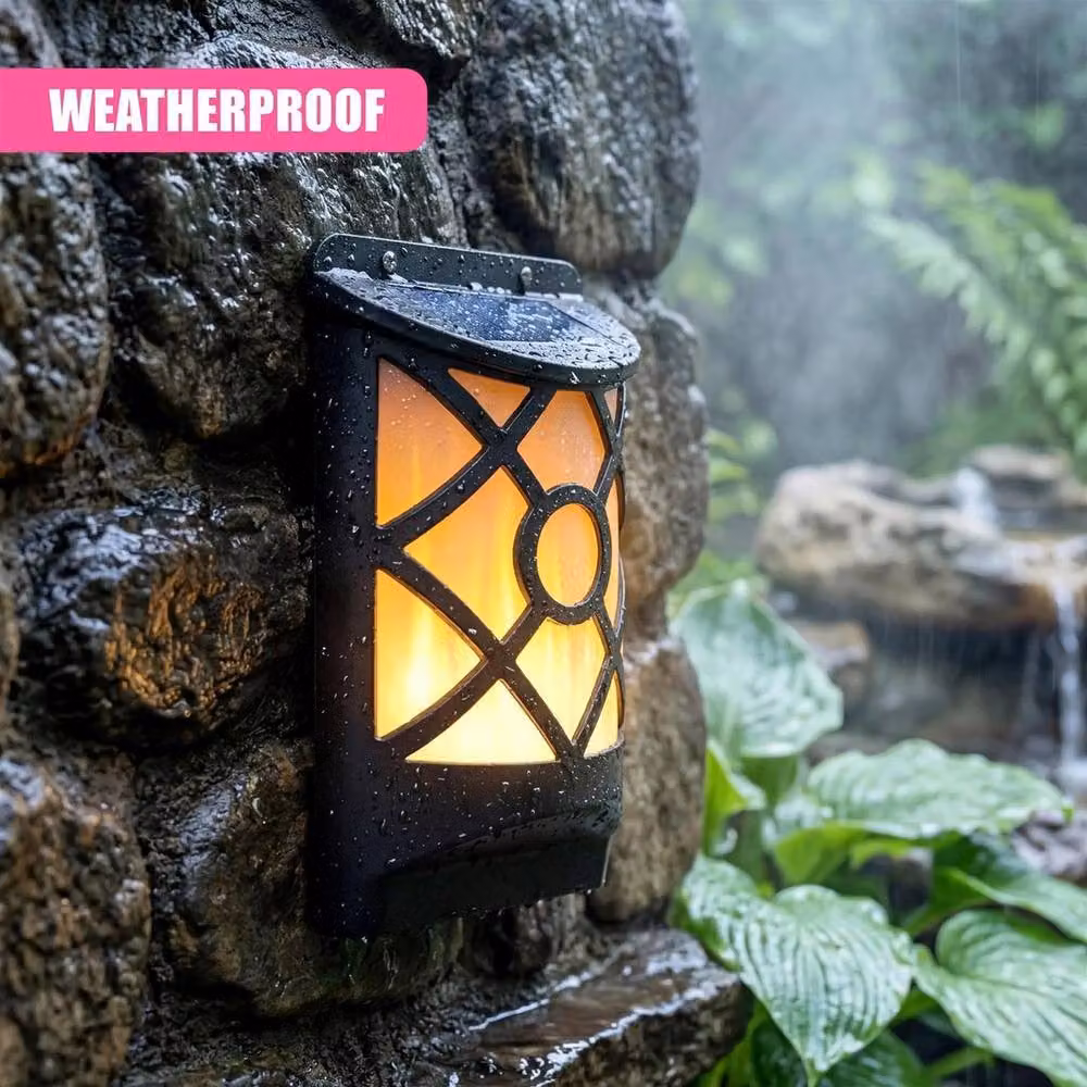 SPETLEK Solar LED Wall Light with Flickering Flame Effect in Black – 3