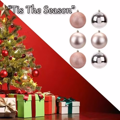 VFM e-Store Set of 6 Gold Round Christmas Bauble Hanging Tree Ornaments, 10 cm – 7