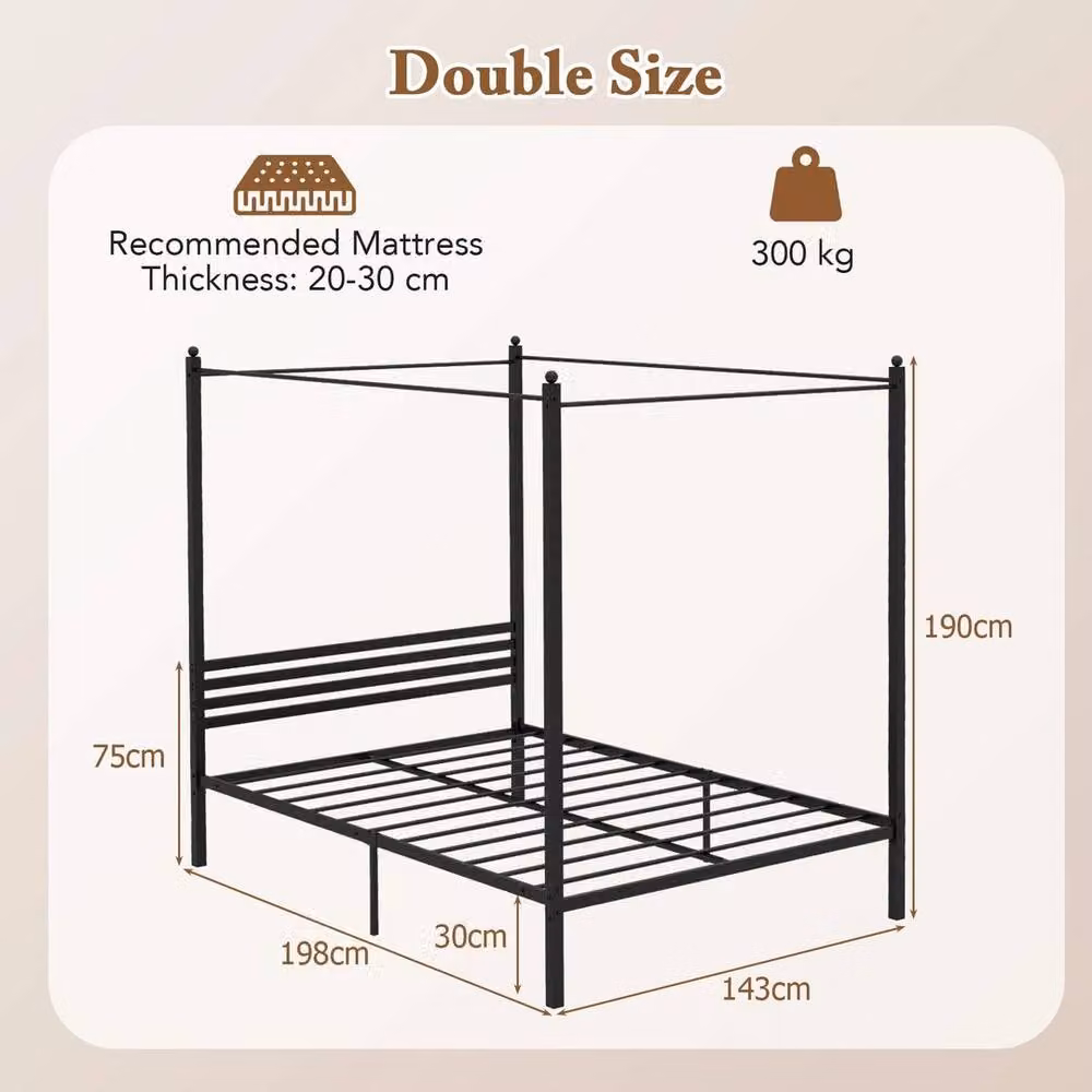 FORGEVIO Modern Metal Canopy Bed Frame in Black, 140 x 190 cm – 2