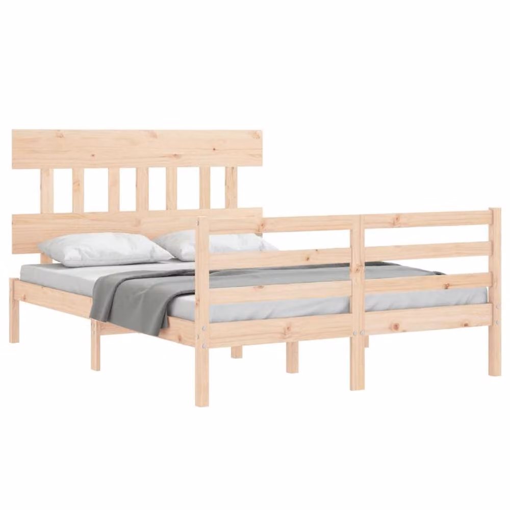 Berkfield Home Solid Wood Pine Bed Frame in Beige, W/D/H: 140 x 190 cm – 2
