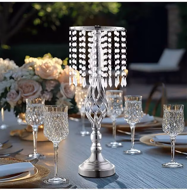 H&O Direct Silver Metal Crystal Spiral Shape Vase Ornament for Wedding Tabletop Decor – 1
