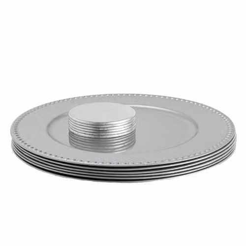 Argon Tableware 12pc Silver Melamine Round Charger Plate Set, Diameter: 33 cm