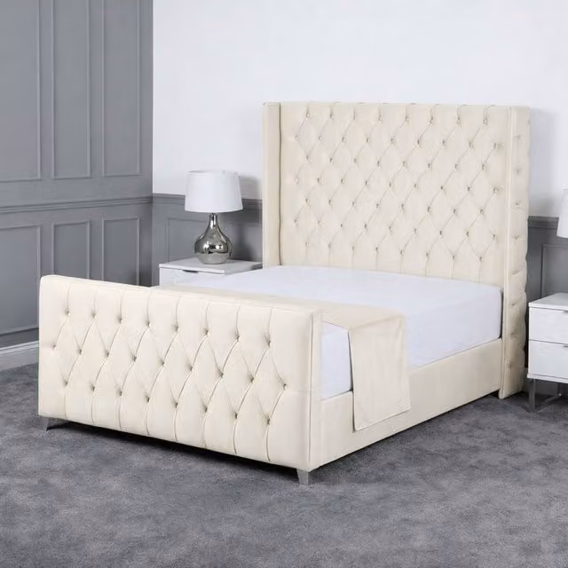 Living Comfort Bedz Seraphina Upholstered Gas Lift Storage Bed with 48 Inch Headboard in Beige, Size: Single (90 x 200 cm)
