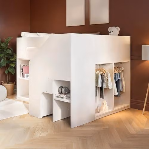 Flair Quinn Mid Height Staircase Mid Sleeper Bed with Storage and Side Compartments in White and Green, W/D/H: 200 x 90 x 142.4 cm – 2