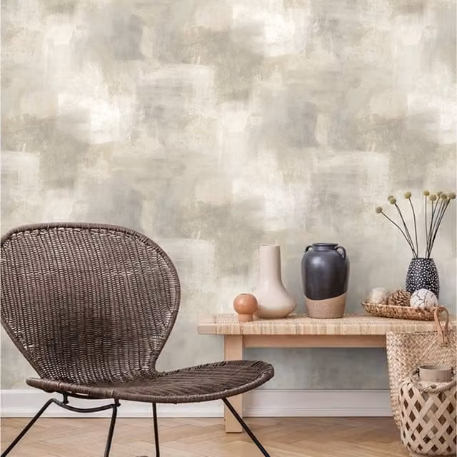 Grandeco Metro Distressed Paint Rustic Plaster Effect Textured Wallpaper in Light Beige