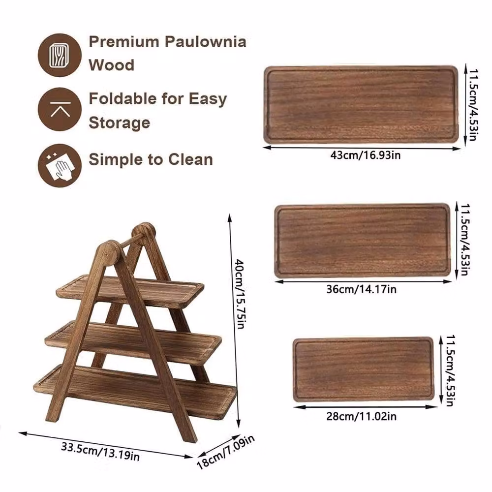 NESTLUNE 3-Tier Square Solid Wood Serving Tray in Brown, W/D/H: 100 x 100 x 40 cm – 2