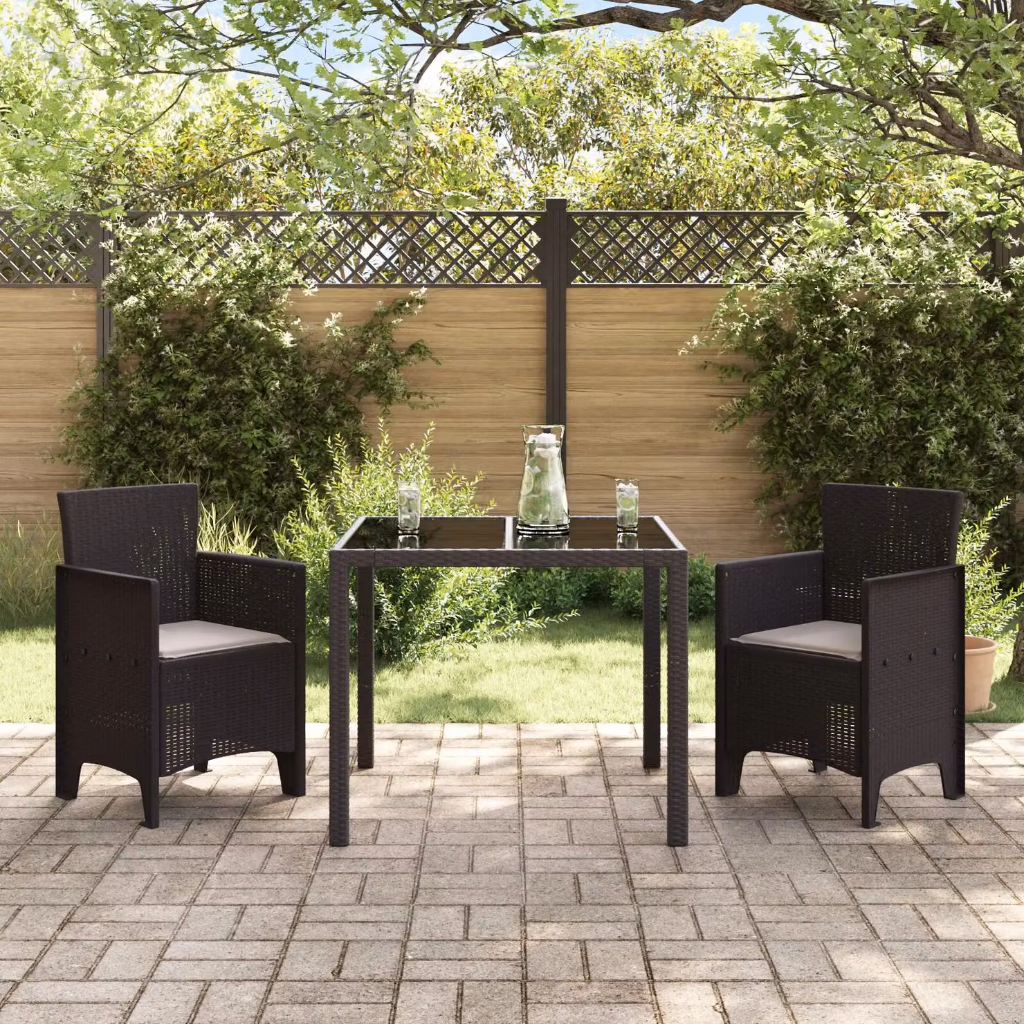 Berkfield Home Set of 2 Modern Garden Chairs with UV-Resistant Cushions in Brown – 3