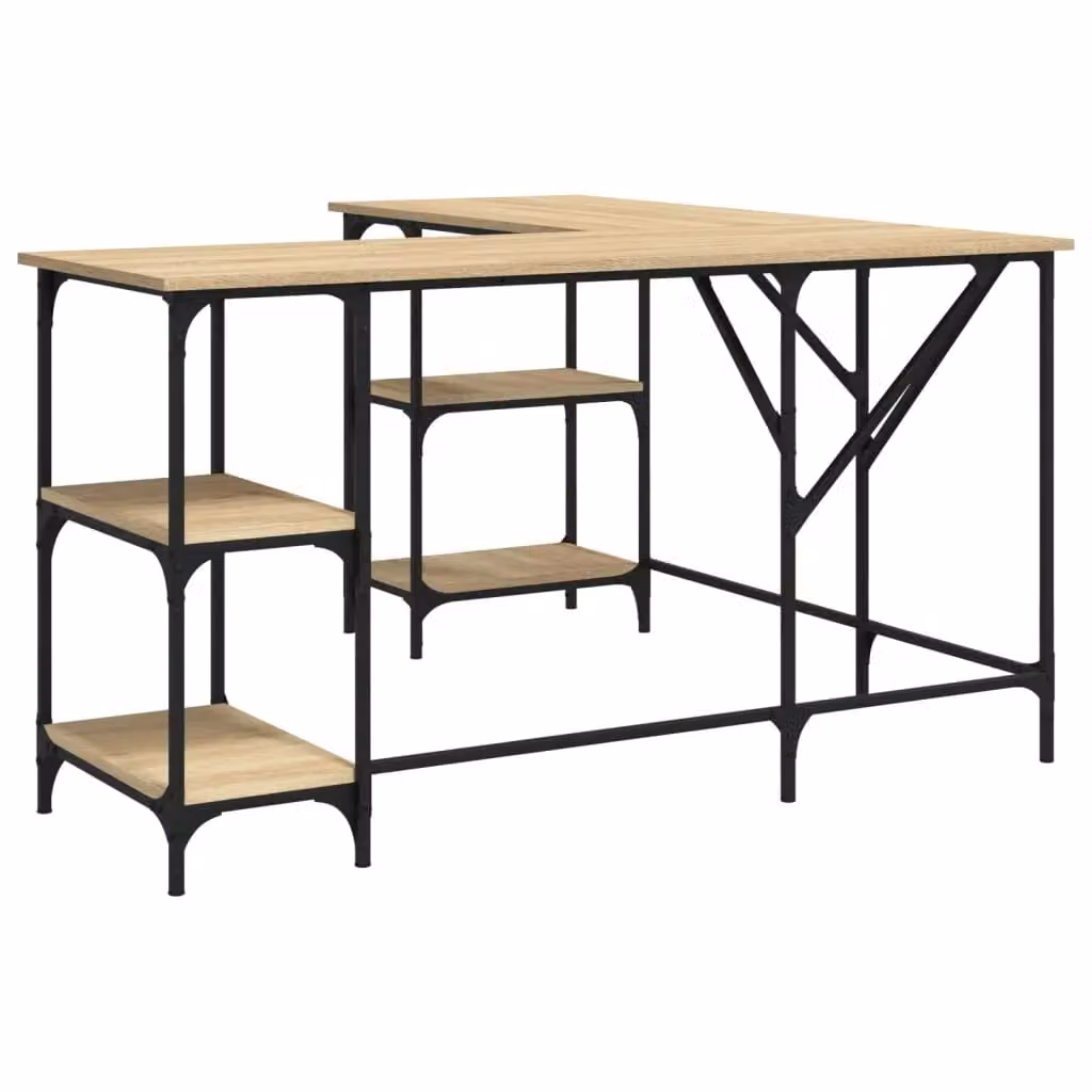 Berkfield Sonoma Oak Corner Home Desk in Brown, W/D/H: 139 x 139 x 75 cm – 2