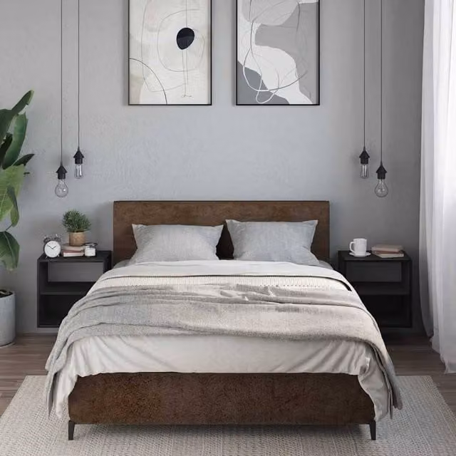Berkfield Home Set of 2 Modern Wall-mounted Bedside Cabinets in Black, W/D/H: 40 x 31 x 39.5 cm