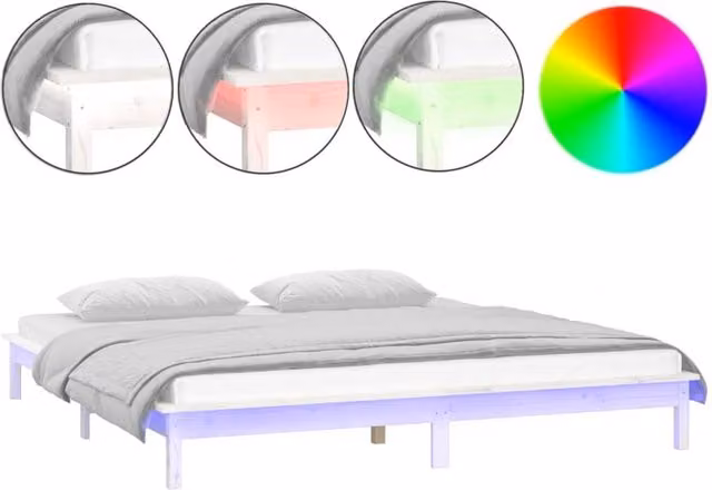 Berkfield Home White Solid Wood LED Bed Frame with Under-Bed Lighting and USB Charging Port, W: 140 cm, D: 200 cm – 1