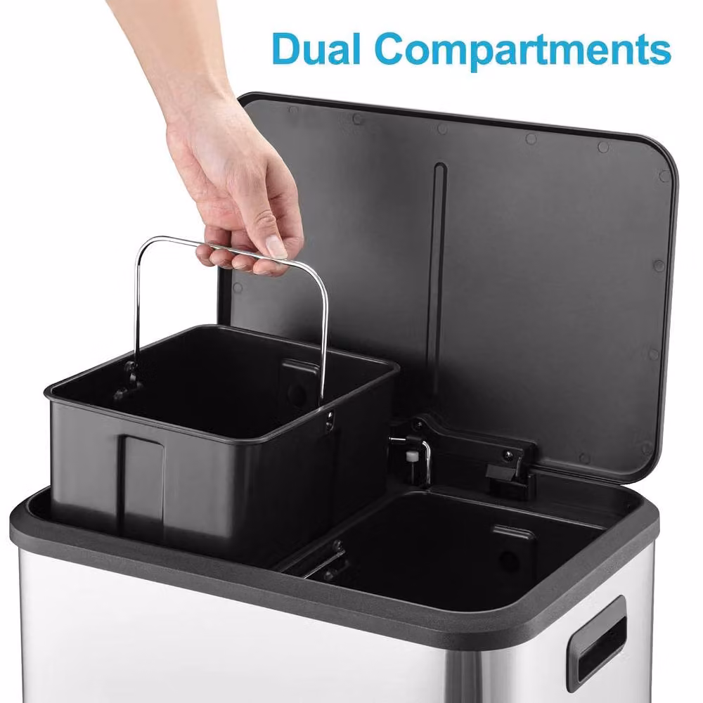 London Boutique Double Kitchen Bin with Soft-Close Pedal and Removable Inner Buckets, 2 x 15L, Stainless Steel, Silver – 4