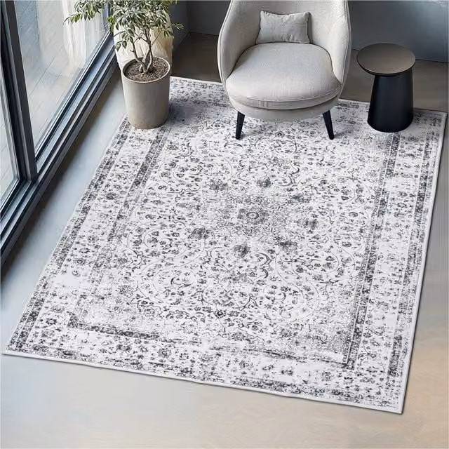 Tectake Aliya Washable Oriental Pattern Non-Slip Rug in Grey, Blue and Black, W: 274 cm